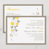 Faire-part de mariage florale moderne - moutarde (Devant / Derrière)