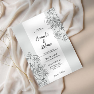 Faire-part de mariage florale moderne noir et blan