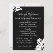 Faire-part de mariage florale noir et blanc (Devant)