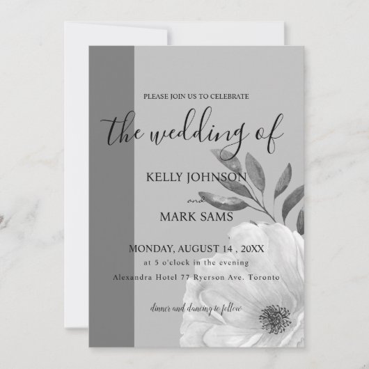 faire-part de mariage florale noir et blanc (Devant)