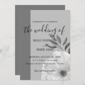 faire-part de mariage florale noir et blanc (Devant / Derrière)