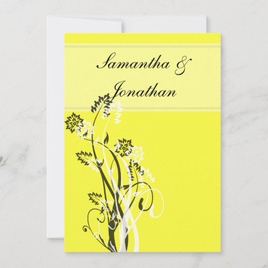 Faire-part de mariage florale noir et blanc (Devant)