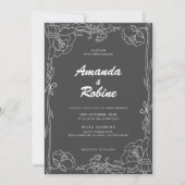 Faire-part de mariage florale noir et blanc (Devant)