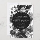 Faire-part de mariage florale noir et blanc (Devant)