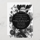 Faire-part de mariage florale noir et blanc (Devant / Derrière)
