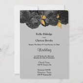 Faire-part de mariage Florale Noir Et Or (Devant)