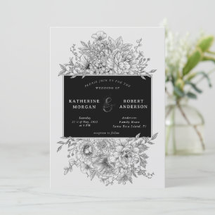 faire-part de mariage florale noire et blanche