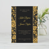 Faire-part de mariage florale noire et or (Debout devant)