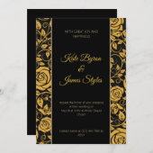 Faire-part de mariage florale noire et or (Devant / Derrière)