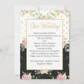 Faire-part de mariage florale noire et rose (Devant)