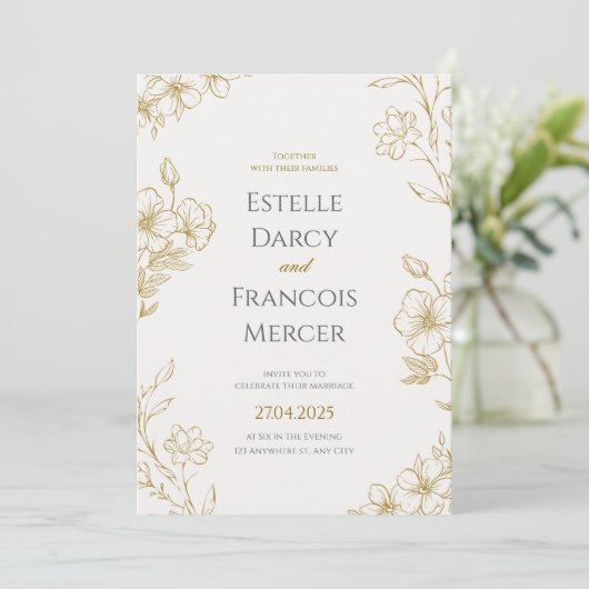 Faire-part de mariage Florale Or, Élégant Ca Class (Debout devant)