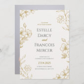 Faire-part de mariage Florale Or, Élégant Ca Class (Devant / Derrière)