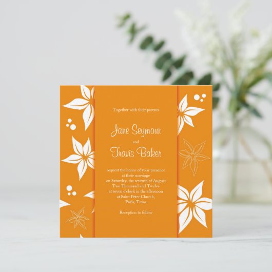 Faire-part de mariage florale - Orange et blanc (Debout devant)