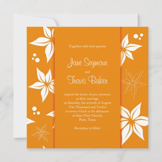 Faire-part de mariage florale - Orange et blanc (Devant)