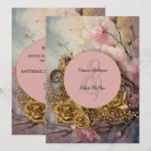 Faire-part de mariage florale peint et or (Devant / Derrière)