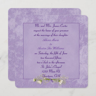 Faire-part de mariage florale pourpre embouti