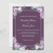 Faire-part de mariage florale pourpre foncé (Devant)