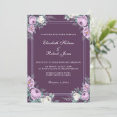Faire-part de mariage florale pourpre foncé (Debout devant)