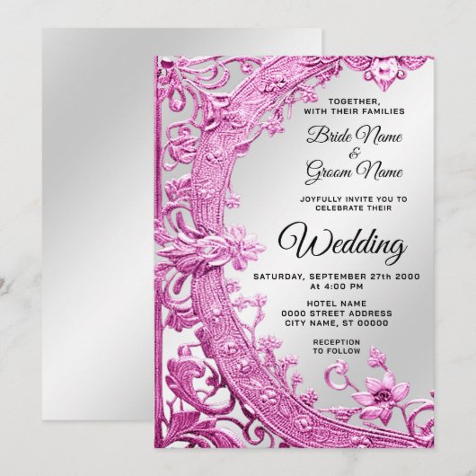 Faire-part de mariage Florale rose (Devant / Derrière)