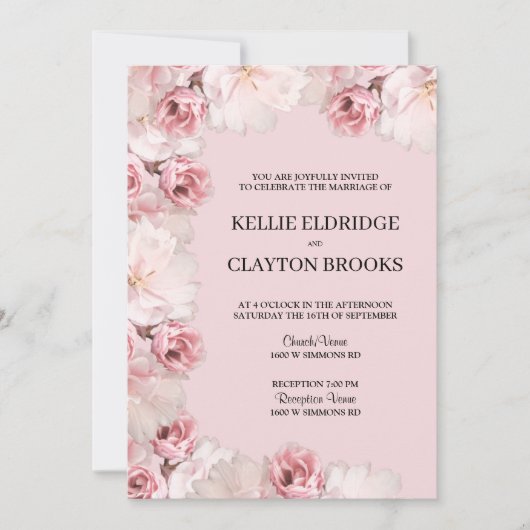 Faire-part de mariage florale rose/blanc (Devant)