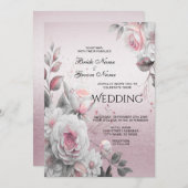 Faire-part de mariage florale rose blanc (Devant / Derrière)