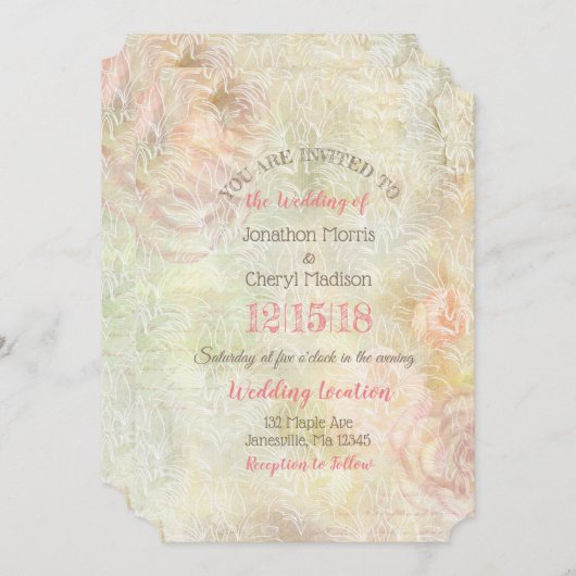 Faire-part de mariage florale rose et beige (Devant / Derrière)