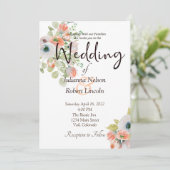 Faire-part de mariage florale rose et bleu d'aquar (Debout devant)