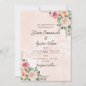 Faire-part de mariage florale rose et crème (Devant)
