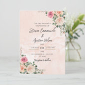 Faire-part de mariage florale rose et crème (Debout devant)