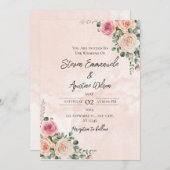 Faire-part de mariage florale rose et crème (Devant / Derrière)