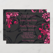 Faire-part de mariage florale rose et noire (Devant / Derrière)