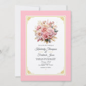 Faire-part de mariage florale rose et or (Devant)