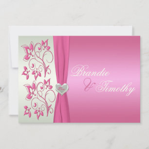 Faire-part de mariage florale rose et vert pâle