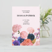 Faire-part de mariage florale rose et violet (Debout devant)