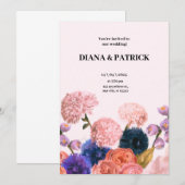 Faire-part de mariage florale rose et violet (Devant / Derrière)