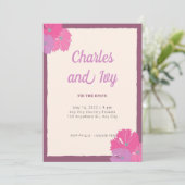 Faire-part de mariage florale rose et violet (Debout devant)