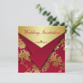 Faire-part de mariage florale rouge et or (Debout devant)