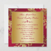 Faire-part de mariage florale rouge et or (Dos)