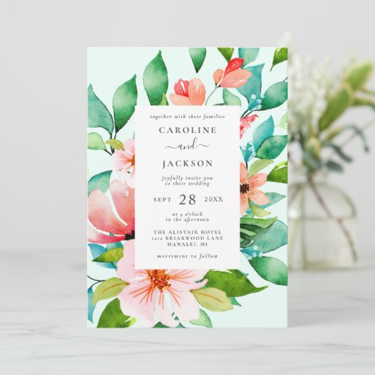 Faire-part de mariage florale tropicale (Debout devant)