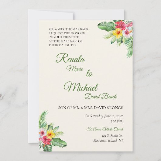 Faire-part de mariage florale tropicale (Devant)