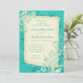 Faire-part de mariage florale turquoise et ivoirie (Debout devant)