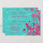 Faire-part de mariage florale turquoise et rose (Devant / Derrière)