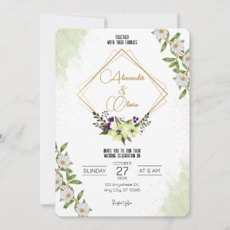 Faire-part de mariage Florale verte blanche