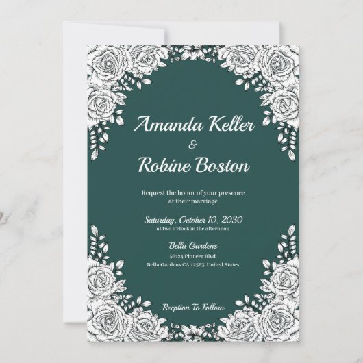 Faire-part de mariage florale verte et blanche (Devant)