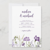 Faire-part de mariage florale violet avec détails  (Devant)