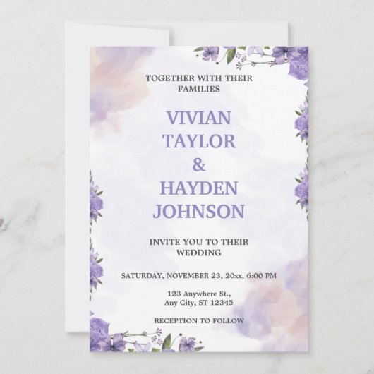 Faire-part de mariage Florale violet doux (Devant)