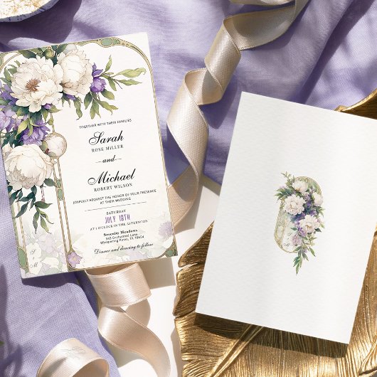 Faire-part de mariage florale violet et blanc