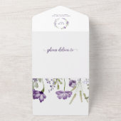 Faire-part de mariage florale violet RSVP attachée (Dehors)