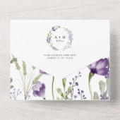 Faire-part de mariage florale violet RSVP attachée (Verso)