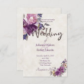 Faire-part de mariage florale violette aquarelle (Devant / Derrière)